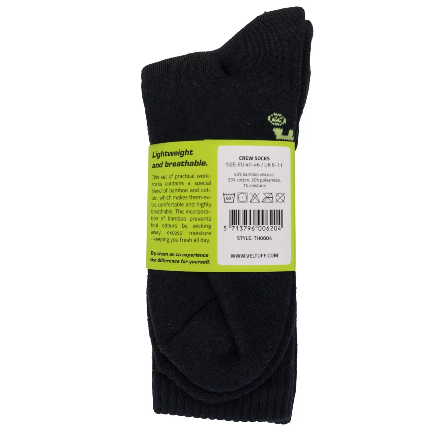 Clearance VELTUFF Bamboo Work Socks (Sizes 40-46) Black